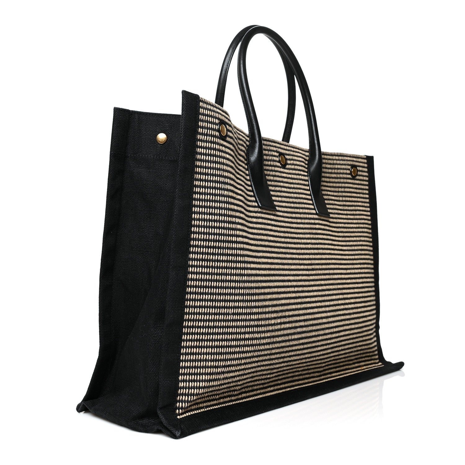 Saint Laurent Embroidered Cotton Linen Rive Gauche Noe Tote Black Beige 3 of 9