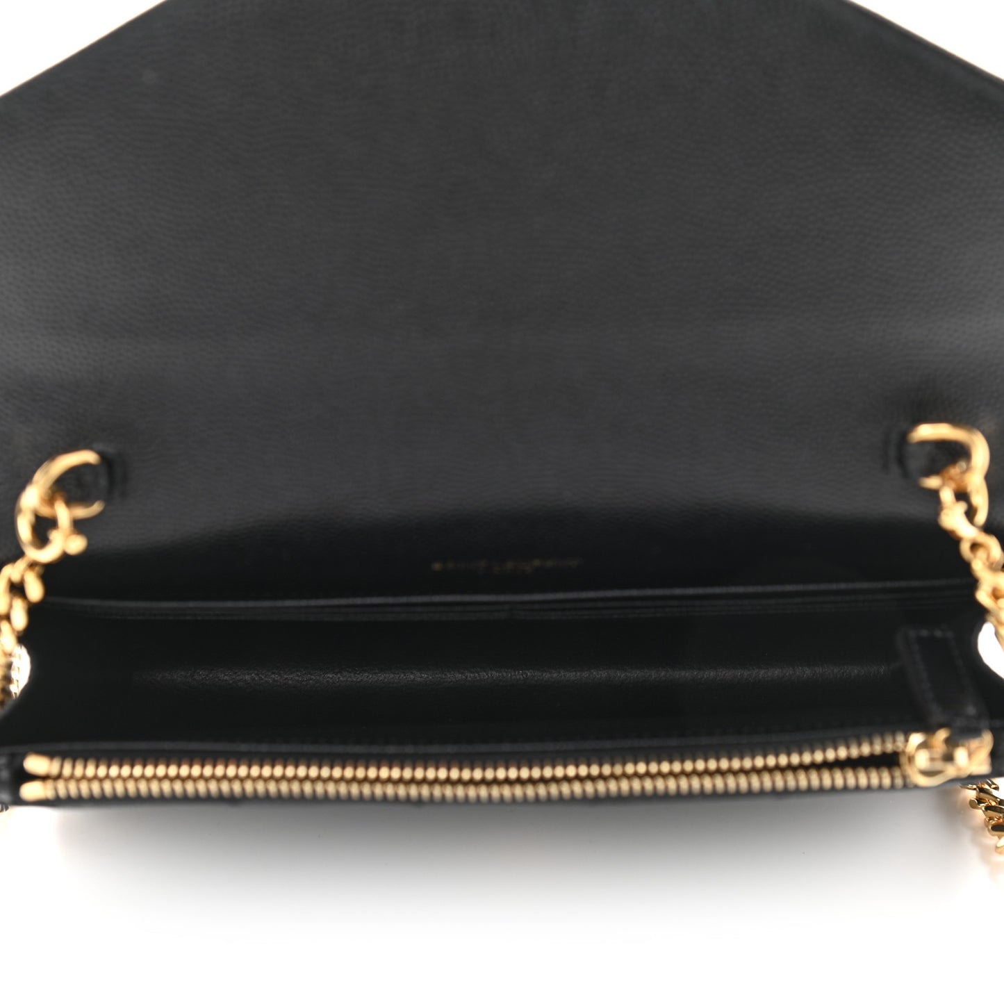 Grain De Poudre Matelasse Chevron Monogram Envelope Chain Wallet Black
