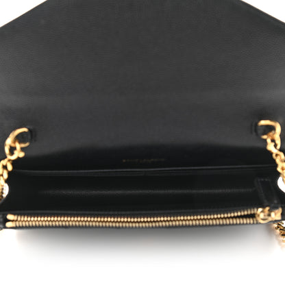 Saint Laurent Grain De Poudre Matelasse Chevron Monogram Envelope Chain Wallet Black 5 of 10