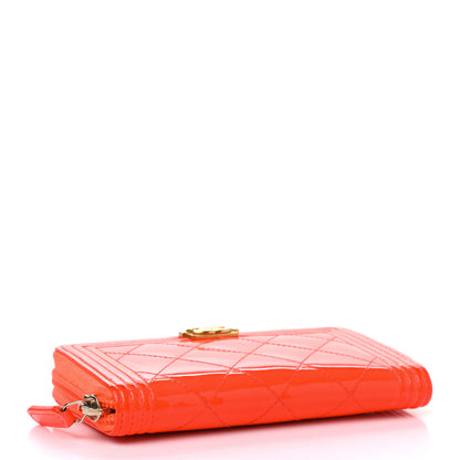 Chanel Patent Quilted Small Boy Zip Around Wallet Orange 4 of 13