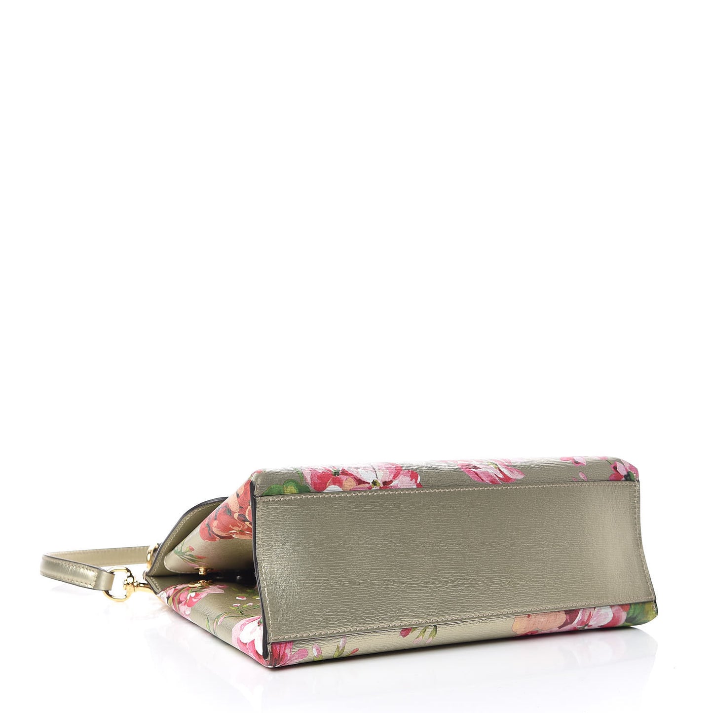 Metallic Shangai Calfskin Blooms Print Small Bamboo Daily Top Handle Bag Gold Multicolor