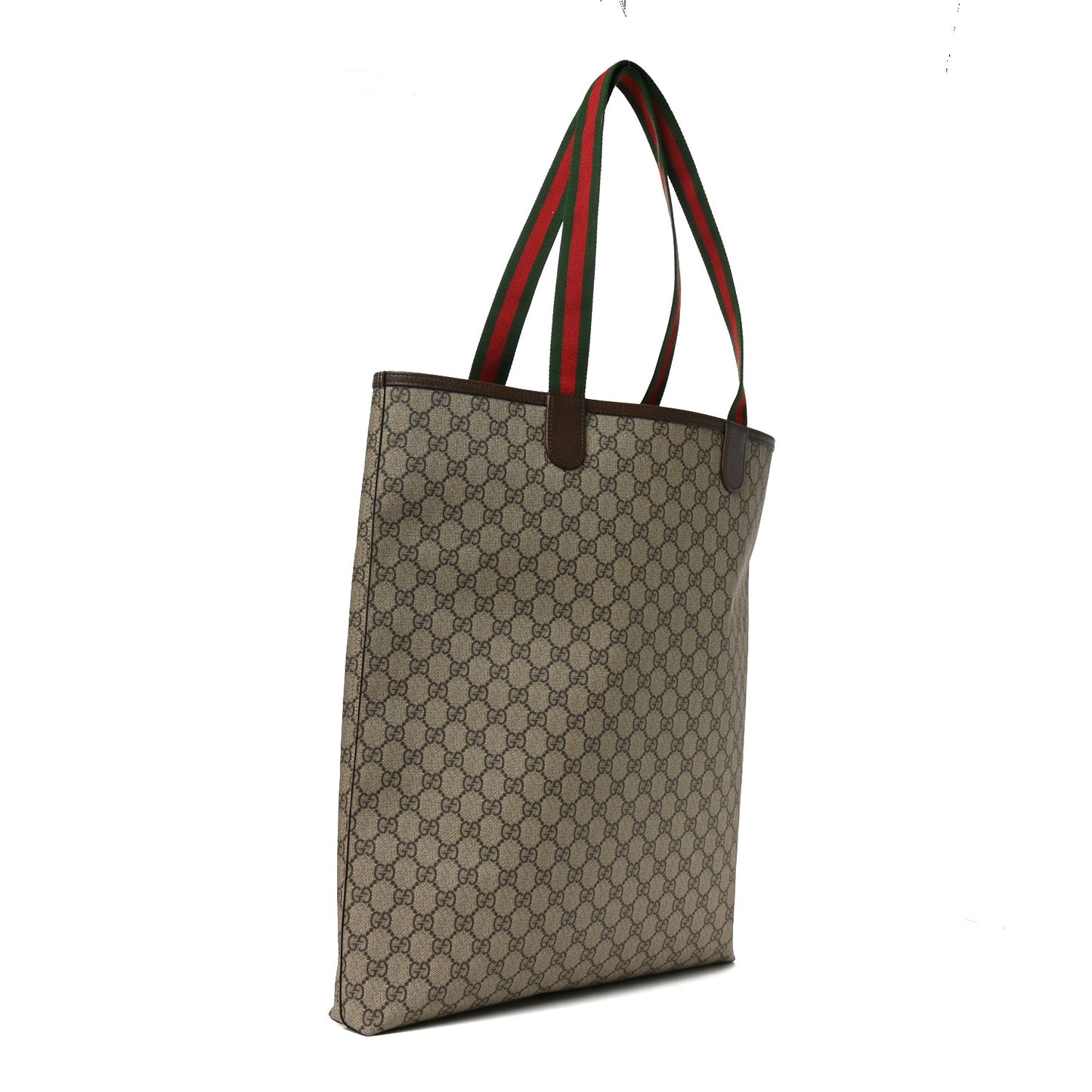 GG Supreme Monogram Web Large Ophidia Vertical  Front Pocket Shopping Tote Brown