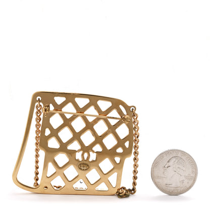 Chanel Metal Crystal Quilted Flap Bag Brooch Gold Black 2 of 3