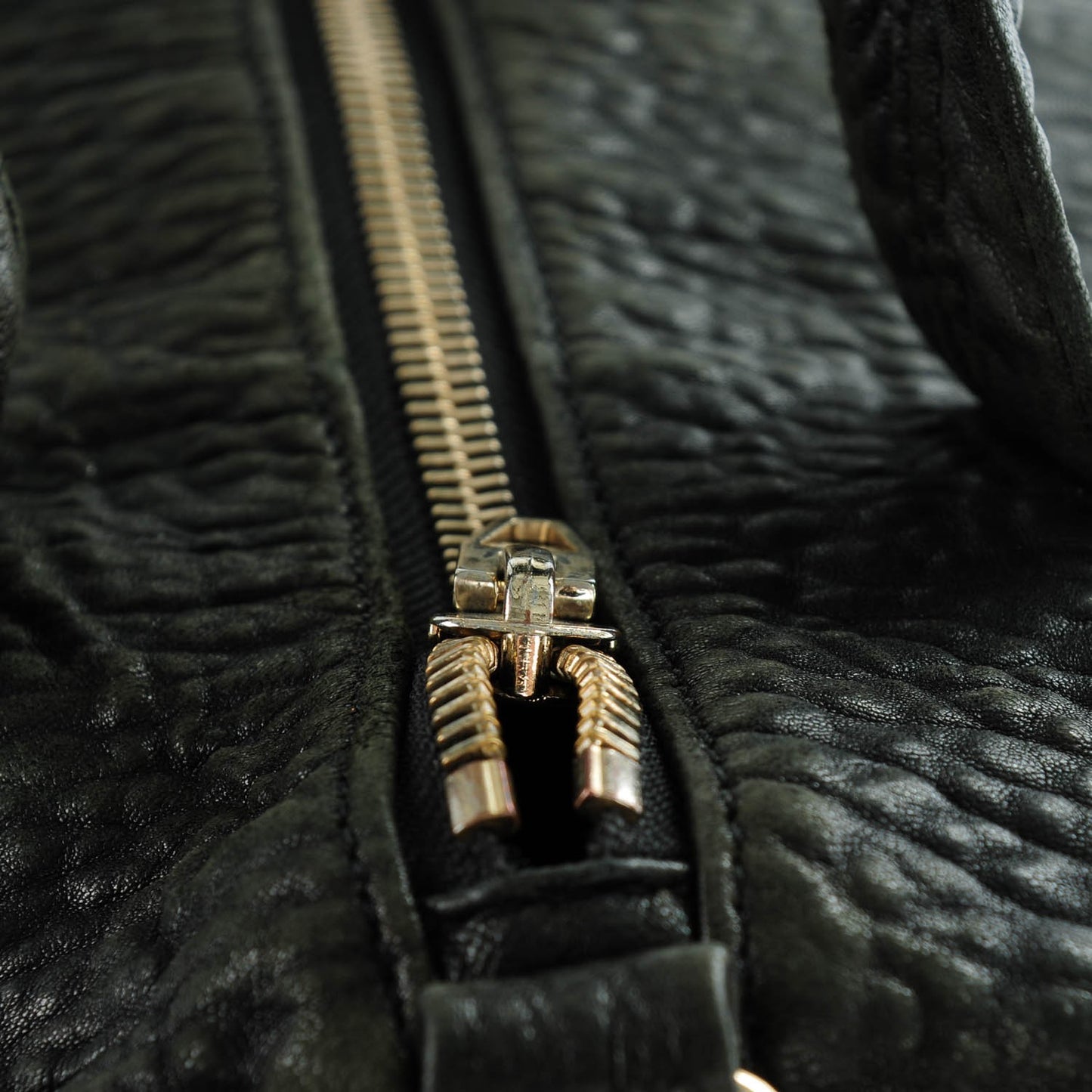 Pebbled Lambskin Rocco Duffel Black Pale Gold Hardware