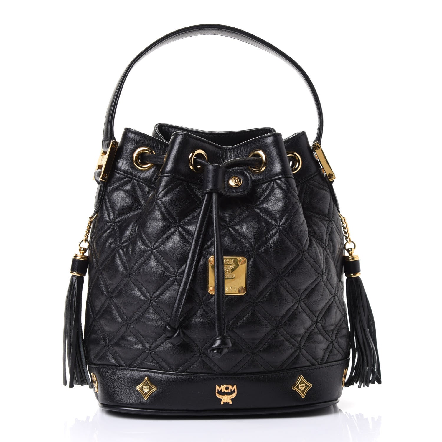 MCM Calfskin Quilted Studded Bucket Bag Black 1 of 4