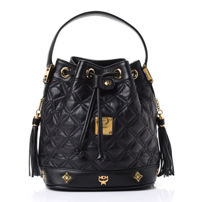 MCM Calfskin Quilted Studded Bucket Bag Black 1 of 4