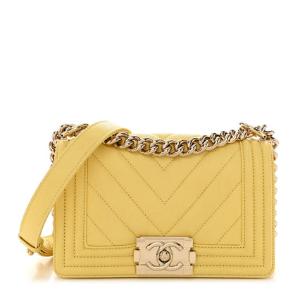 Chanel Caviar Chevron Quilted Small Boy Flap Yellow 1 of 11
