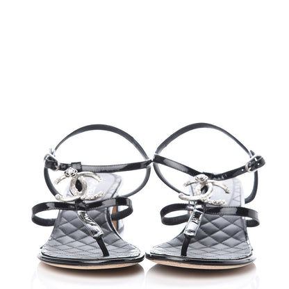 Chanel Calfskin Patent Quilted CC Sandals 41 Black 2 of 11