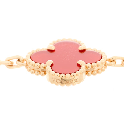 Van Cleef & Arpels 18K Rose Gold Carnelian 5 Motifs Guilloche Vintage Alhambra Bracelet 4 of 5
