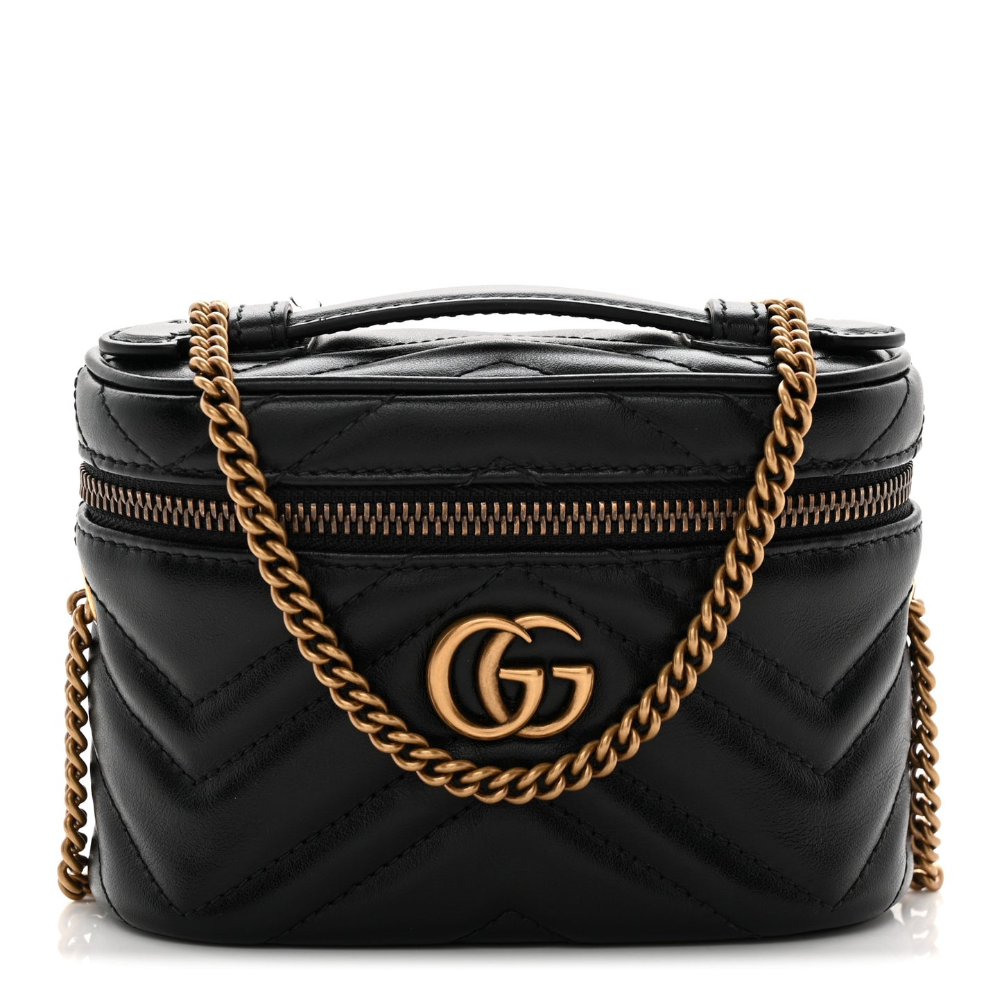 Calfskin Matelasse Chevron Mini GG Marmont Top Handle Bag Black