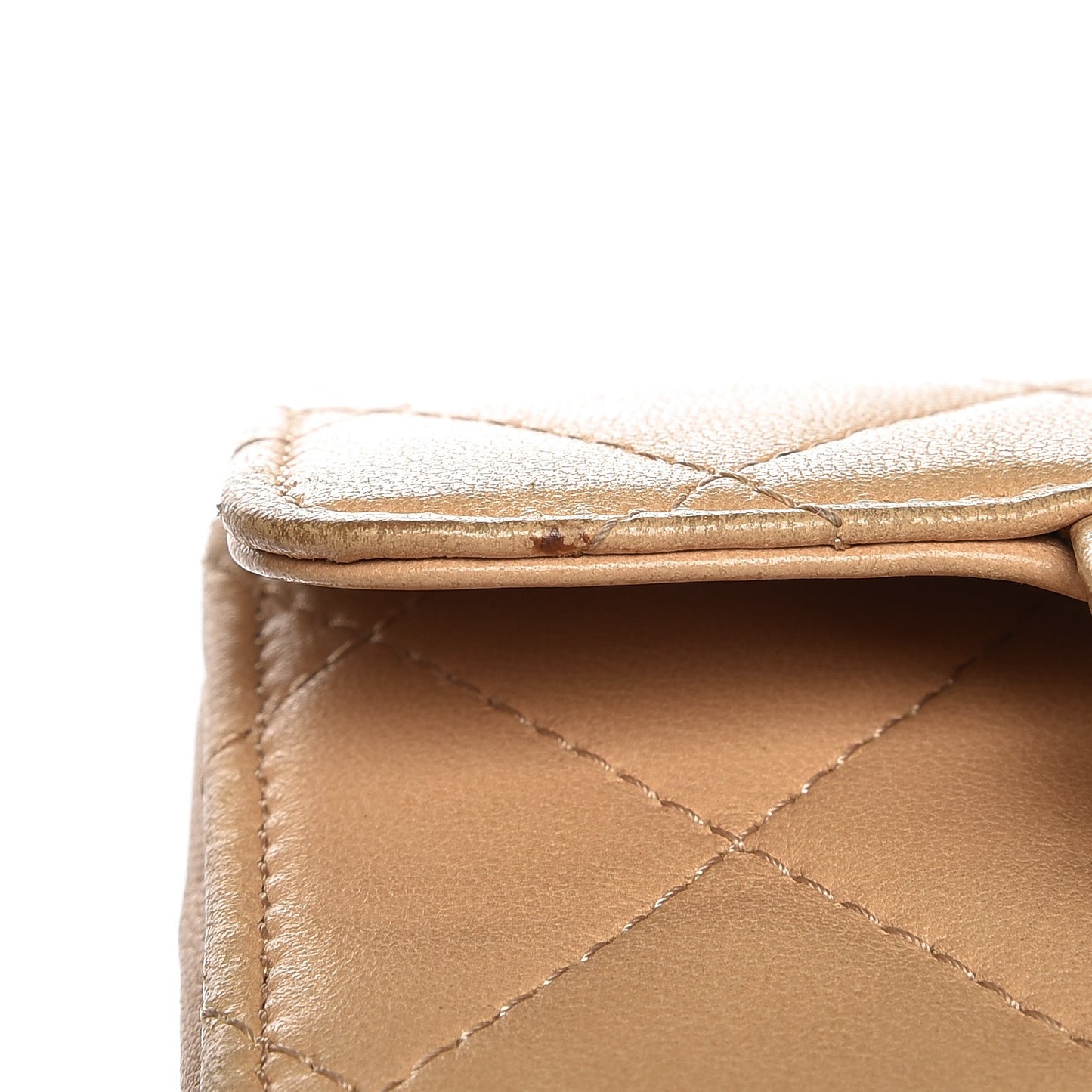 Lambskin Quilted Flap Card Holde Walletr Beige