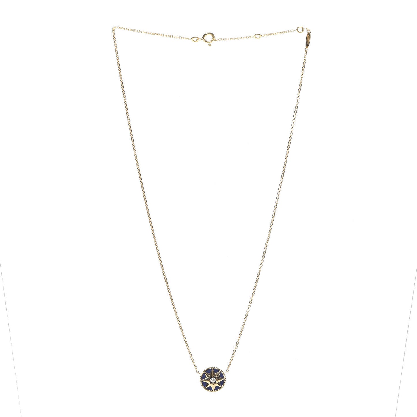 18K Yellow Gold Diamond Lapis Lazuli Rose Des Vents Necklace