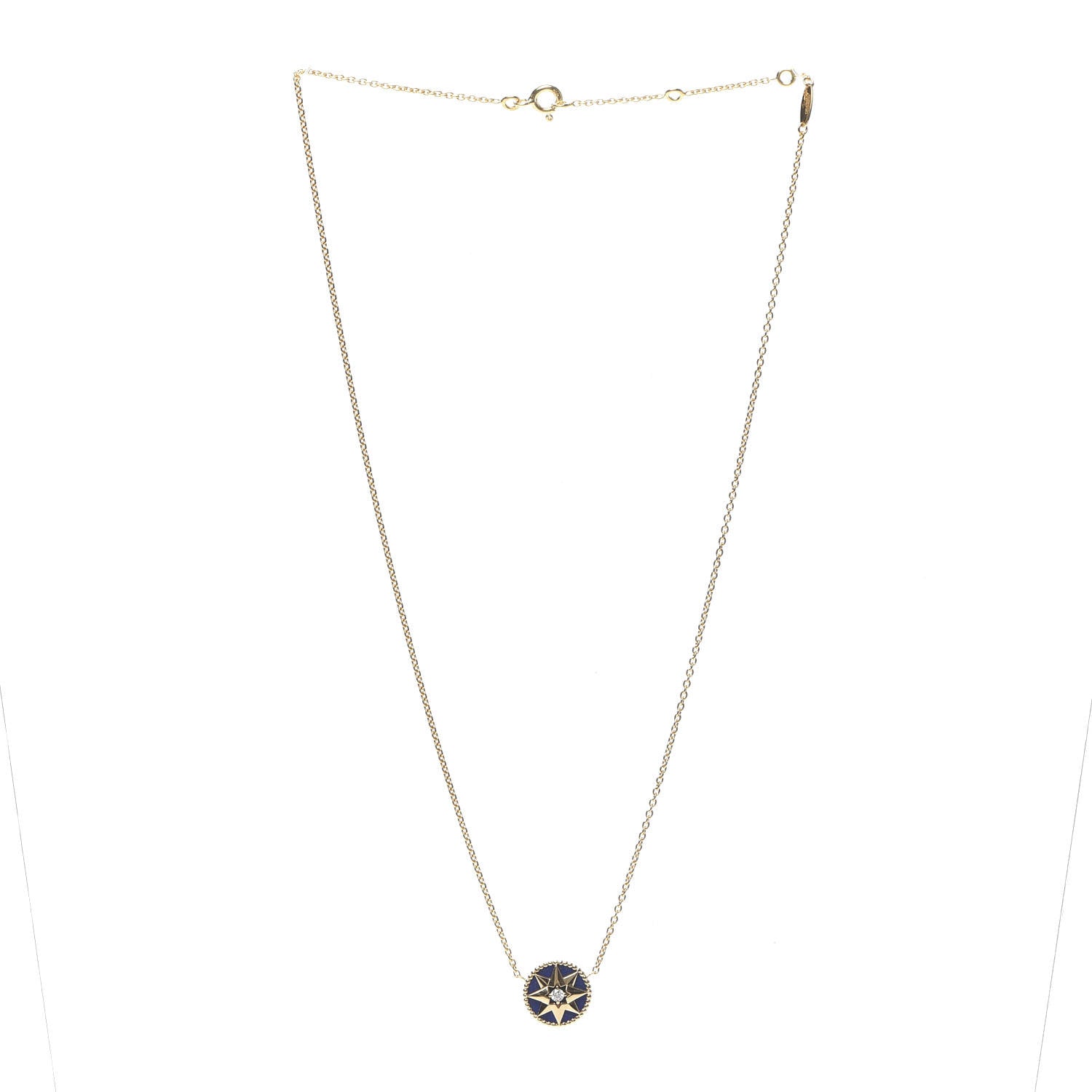 Christian Dior 18K Yellow Gold Diamond Lapis Lazuli Rose Des Vents Necklace 3 of 7
