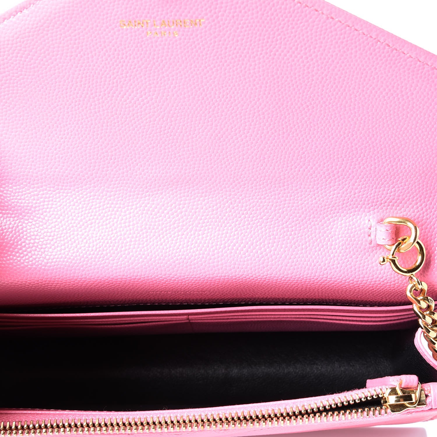 Saint Laurent Grain De Poudre Matelasse Chevron Monogram Envelope Chain Wallet Indian Pink 4 of 10
