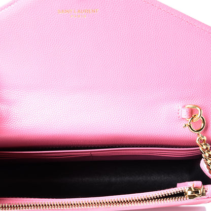 Saint Laurent Grain De Poudre Matelasse Chevron Monogram Envelope Chain Wallet Indian Pink 4 of 10