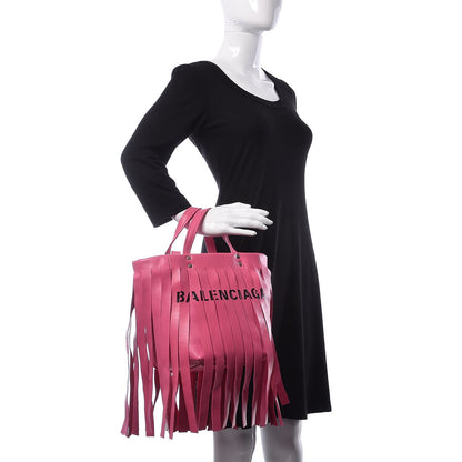 Balenciaga Calfskin XS Fringe Laundry Cabas Rose Bubblegum Light Black 3 of 10