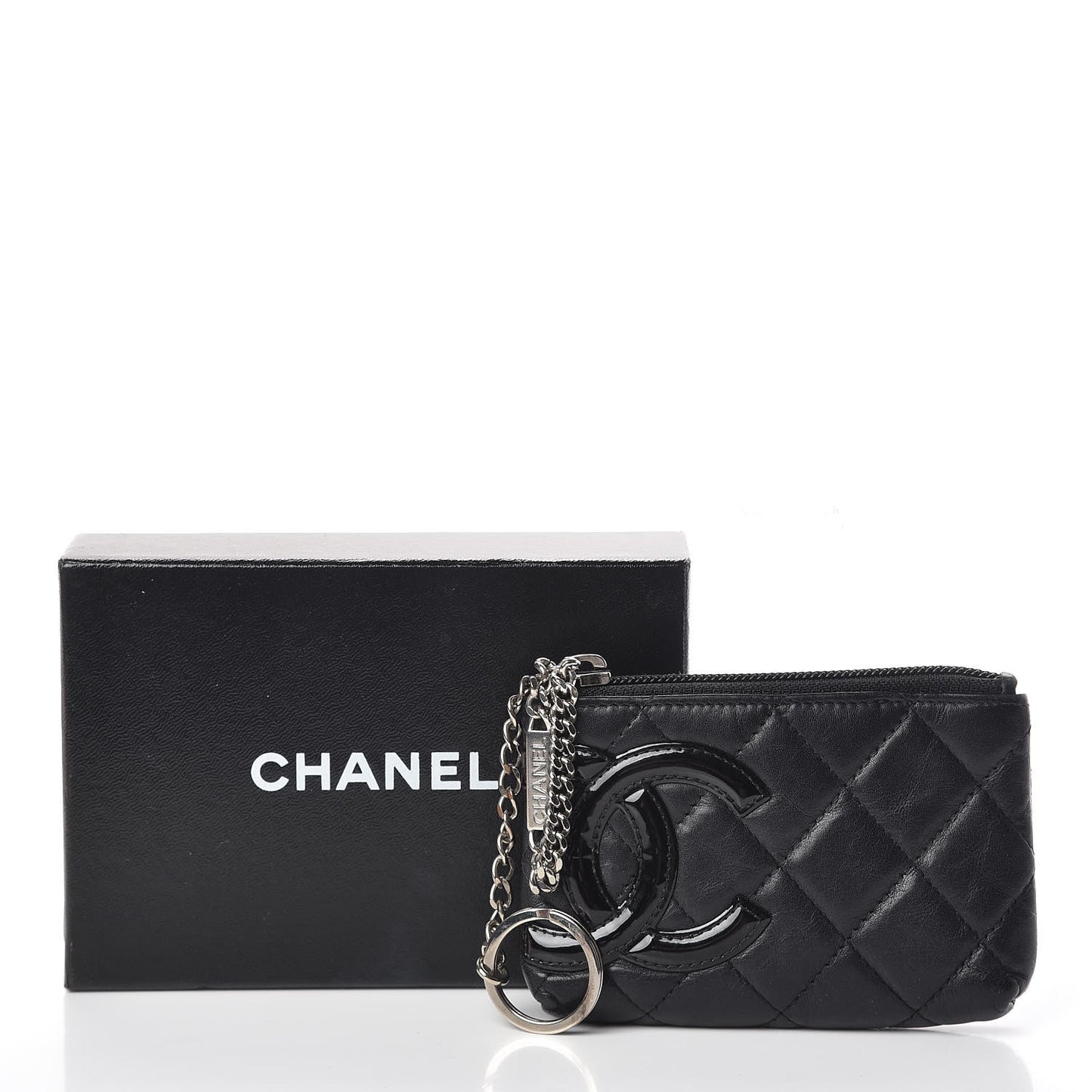 Calfskin Quilted Cambon Key Pouch Black