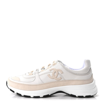 Chanel Calfskin Suede CC Sneakers 37.5 White 1 of 9
