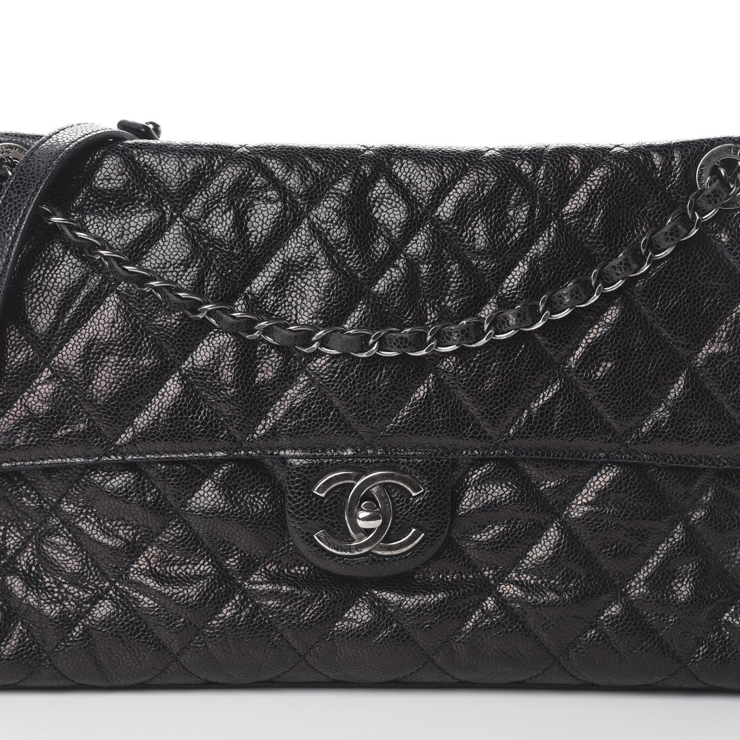 Crumpled Grained Calfskin Jumbo CC Crave Flap Black