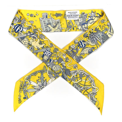Hermes Silk La Folle Parade Twilly Jaune Vif Bleu Gris 1 of 6