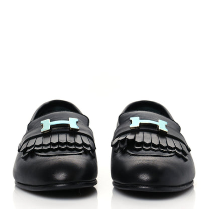 Hermes Goatskin Womens Royal Loafers 36.5 Black 2 of 9
