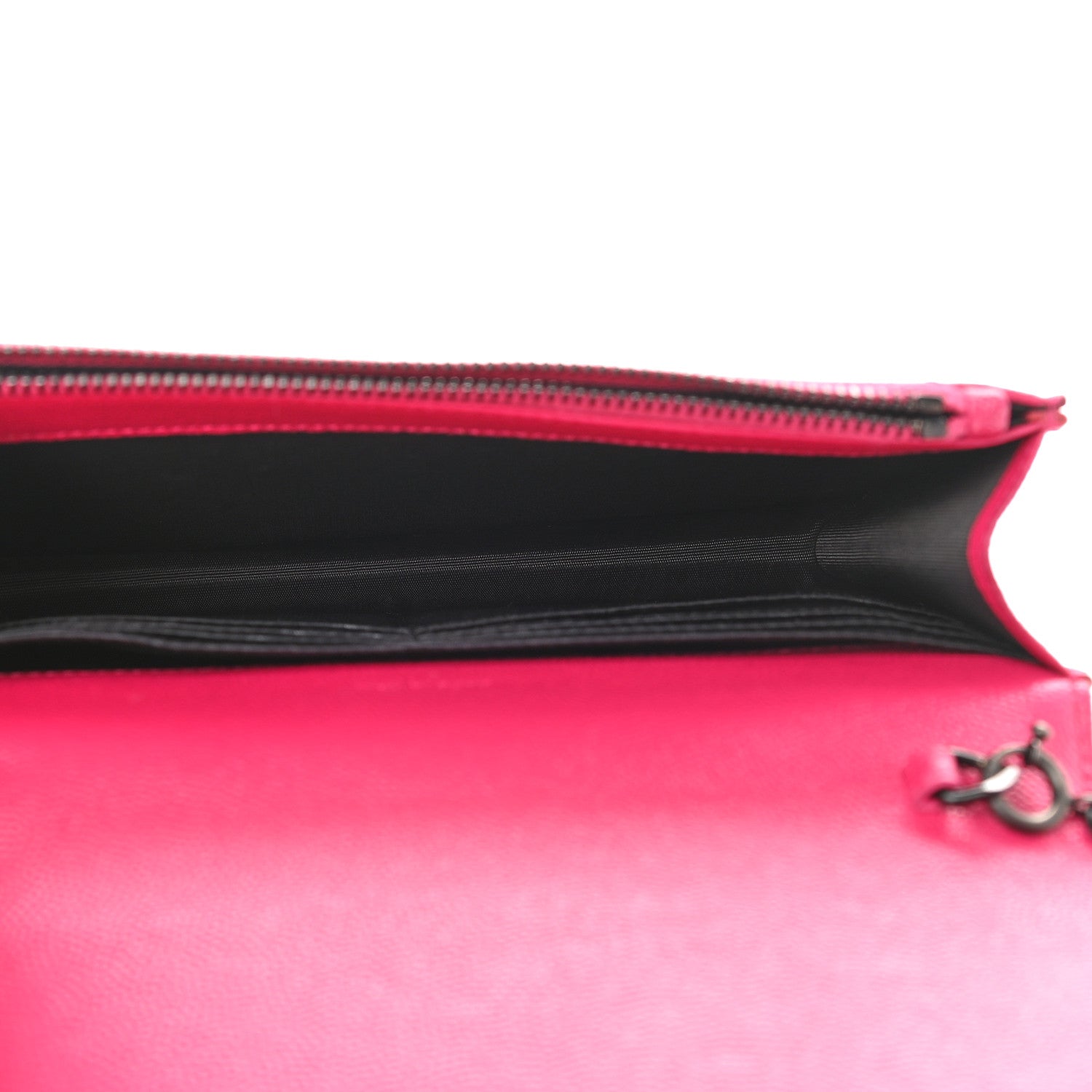 Saint Laurent Grain De Poudre Matelasse Chevron Monogram Envelope Chain Wallet Bubblegum 4 of 10