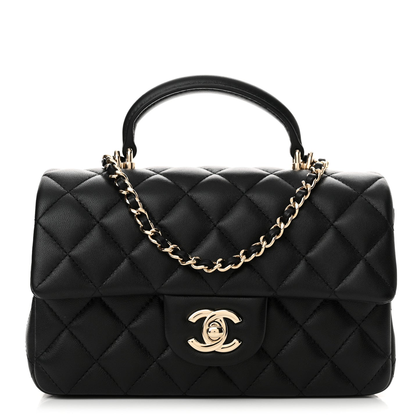 Lambskin Quilted Mini Top Handle Rectangular Flap Black