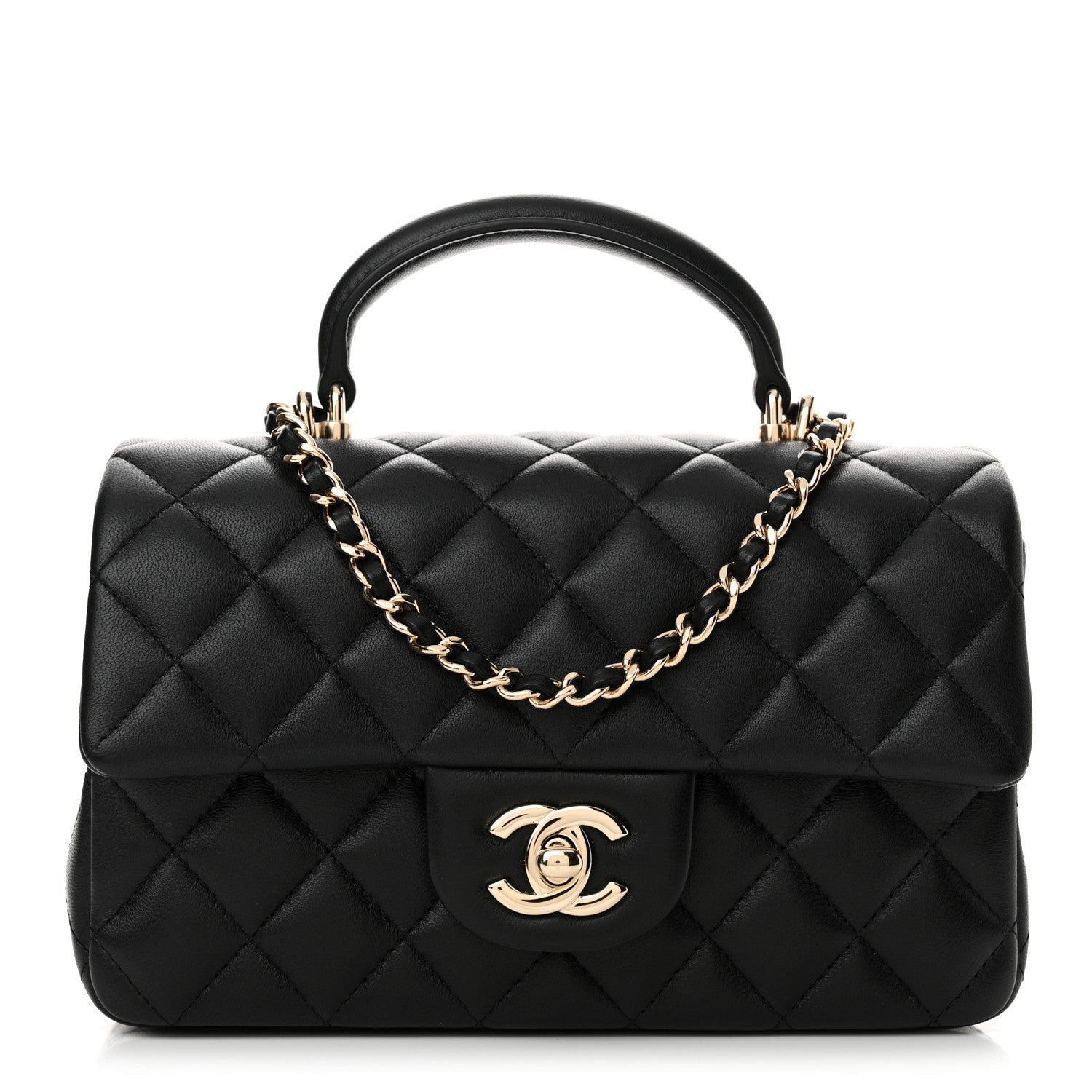 Chanel Lambskin Quilted Mini Top Handle Rectangular Flap Black 1 of 11