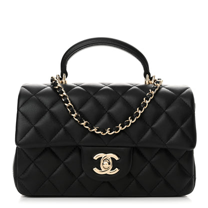 Chanel Lambskin Quilted Mini Top Handle Rectangular Flap Black 1 of 11