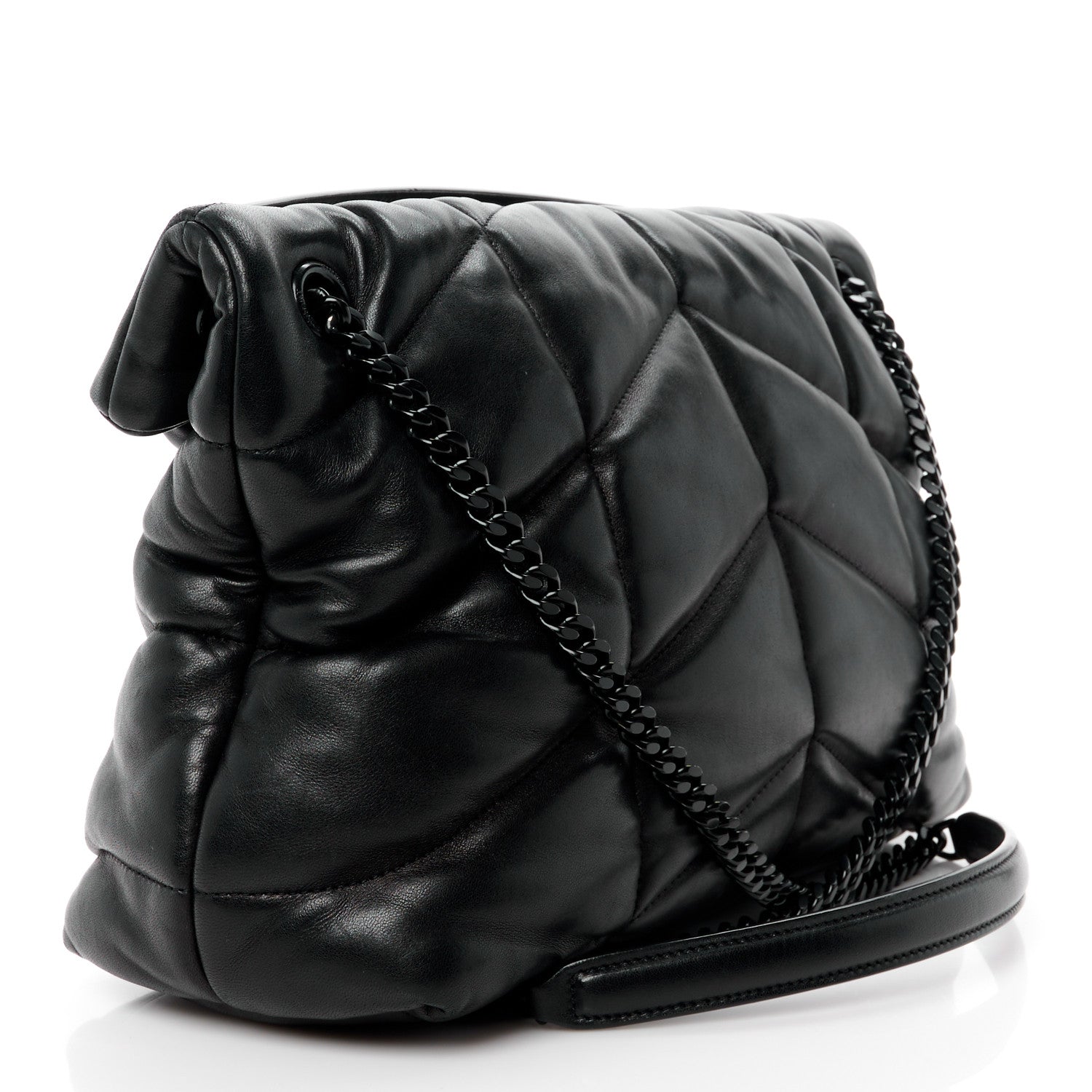 Saint Laurent Lambskin Quilted Monogram Monochrome Medium Loulou Puffer Chain Satchel Black 3 of 11