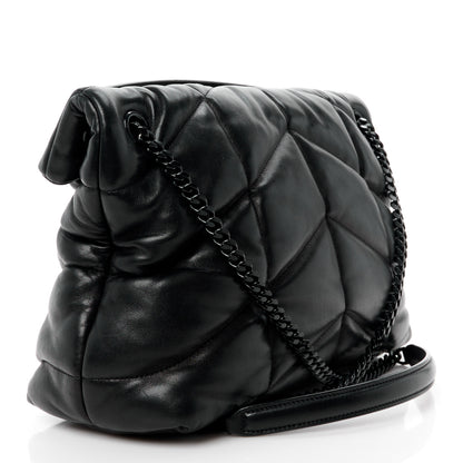 Saint Laurent Lambskin Quilted Monogram Monochrome Medium Loulou Puffer Chain Satchel Black 3 of 11