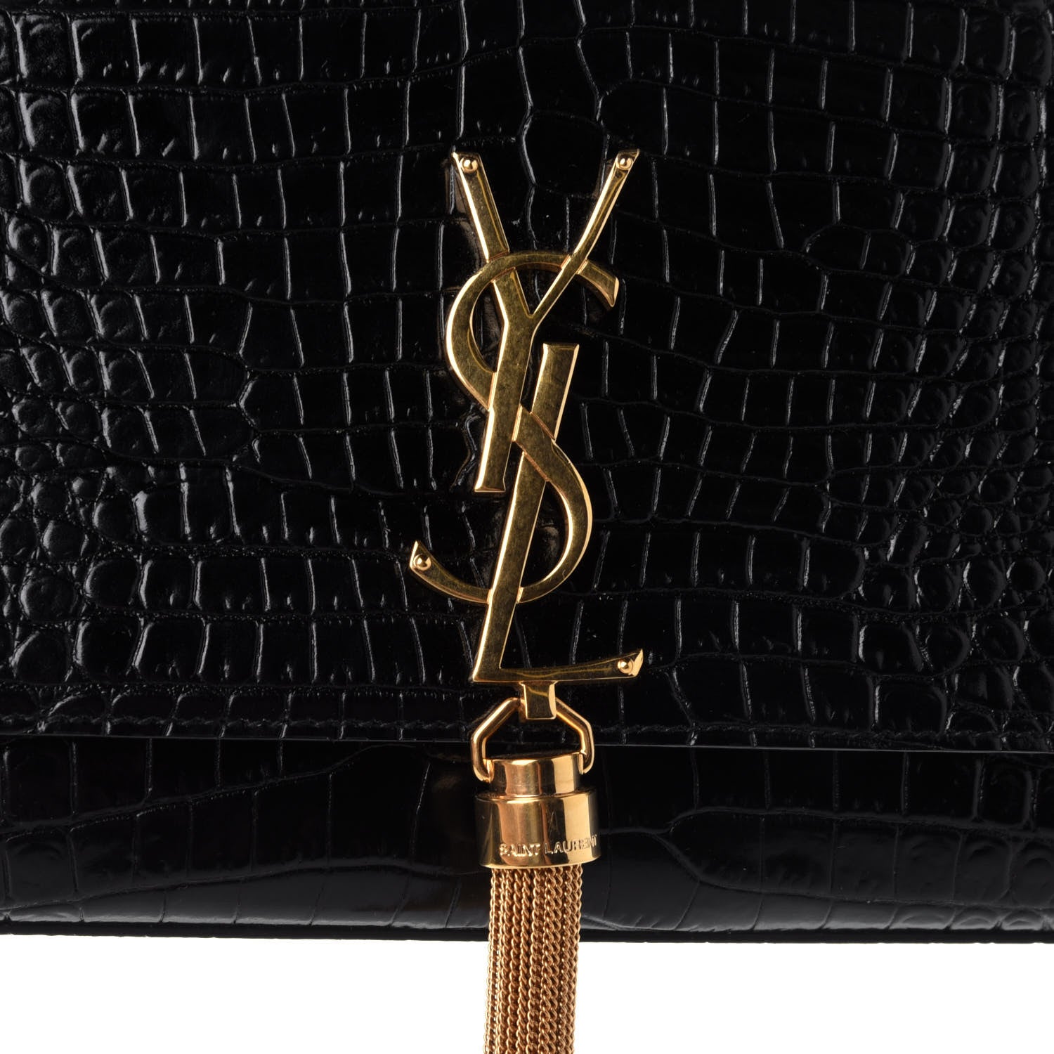 Saint Laurent Calfskin Crocodile Embossed Medium Classic Monogram Kate Tassel Satchel Black 4 of 4