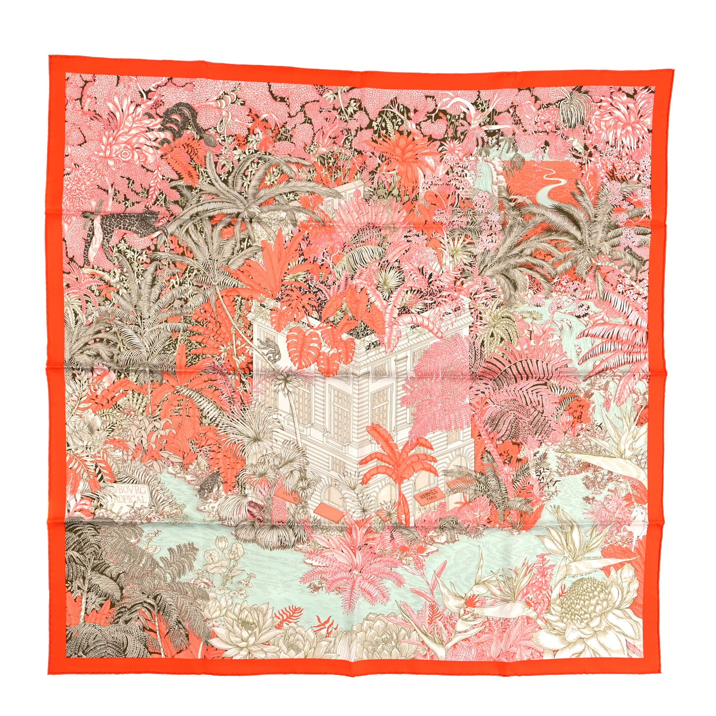Silk Faubourg Tropical Scarf 90 Orange Kaki Saumon