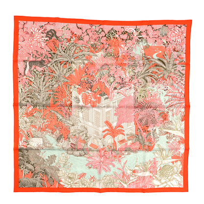 Hermes Silk Faubourg Tropical Scarf 90 Orange Kaki Saumon 1 of 5
