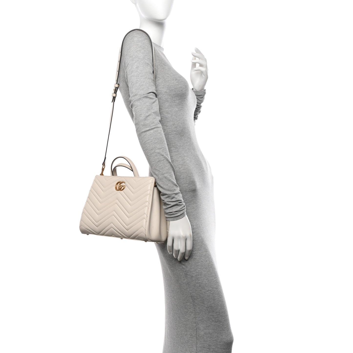 Calfskin Matelasse Small GG Marmont Tote White