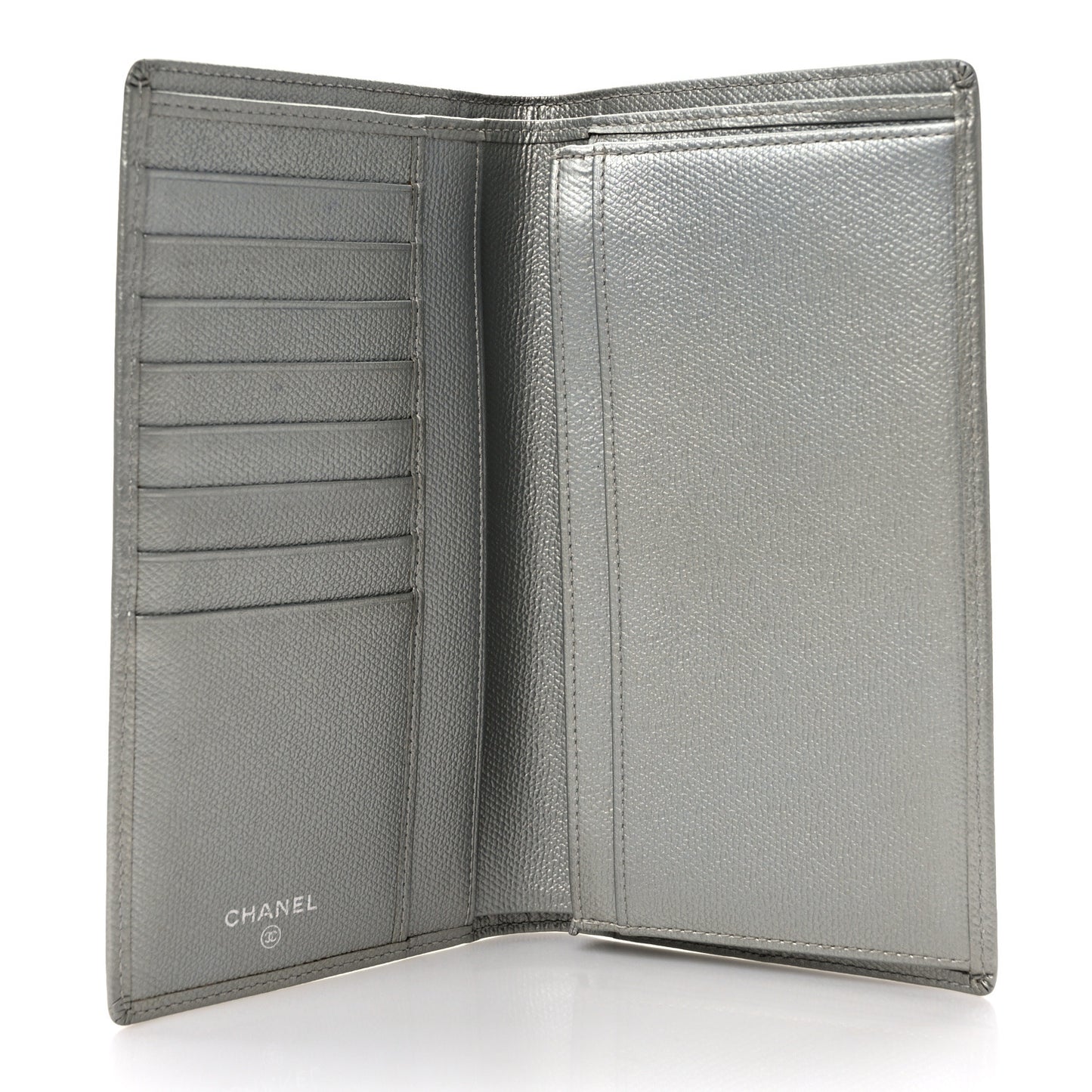 Grained Calfskin CC Button Yen Wallet Silver