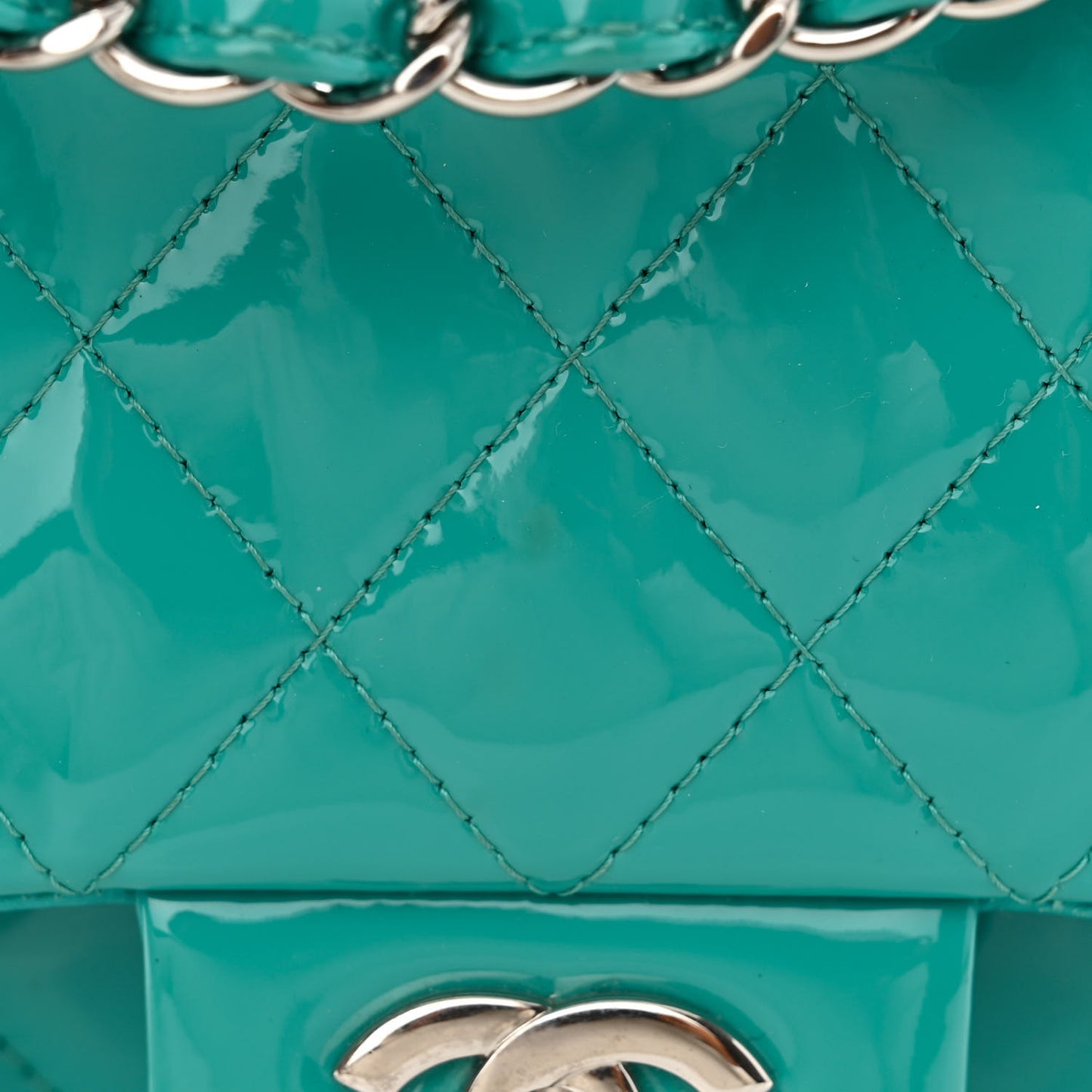 Patent Quilted Medium Double Flap Turquoise