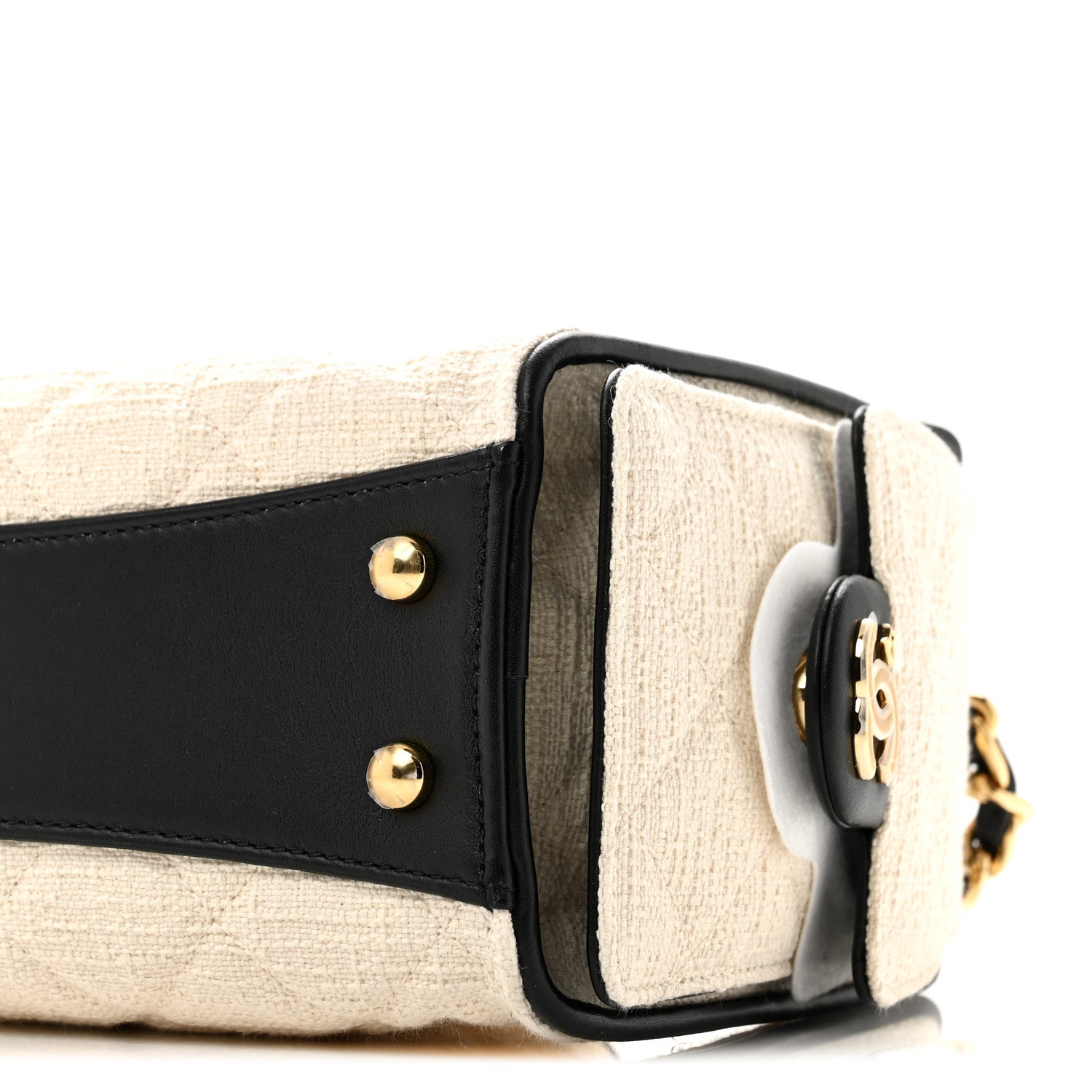 Chanel Canvas Calfskin Quilted Mini Chanel 25 Handbag Ecru Black 9 of 9