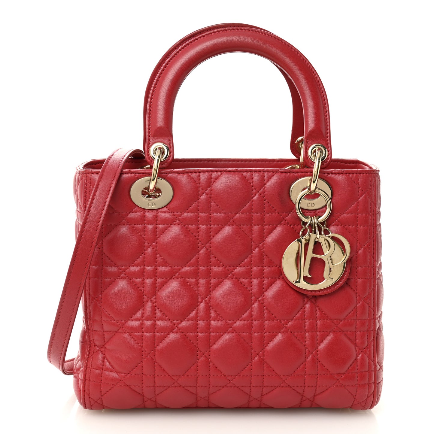 Lambskin Cannage Medium Lady Dior Red