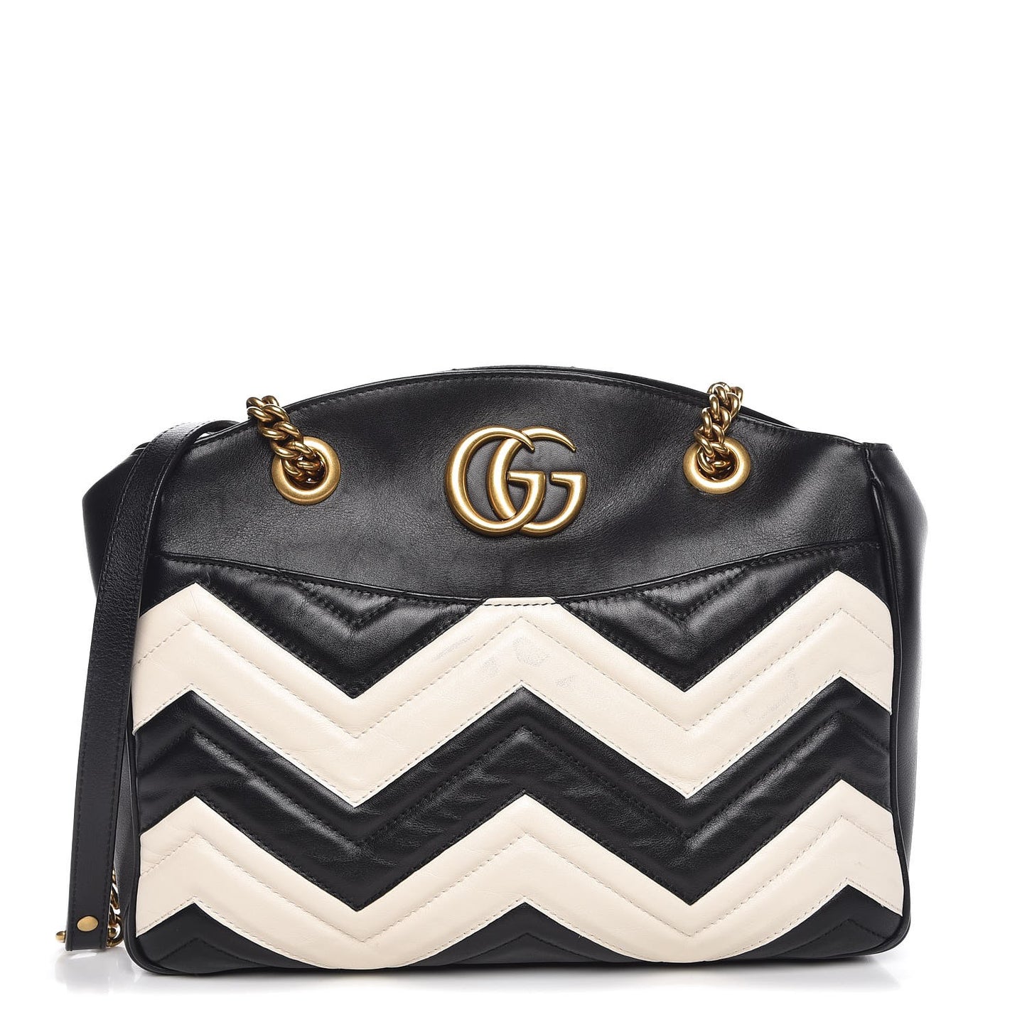 Calfskin Matelasse Medium GG Marmont Open Top Shoulder Bag Black White