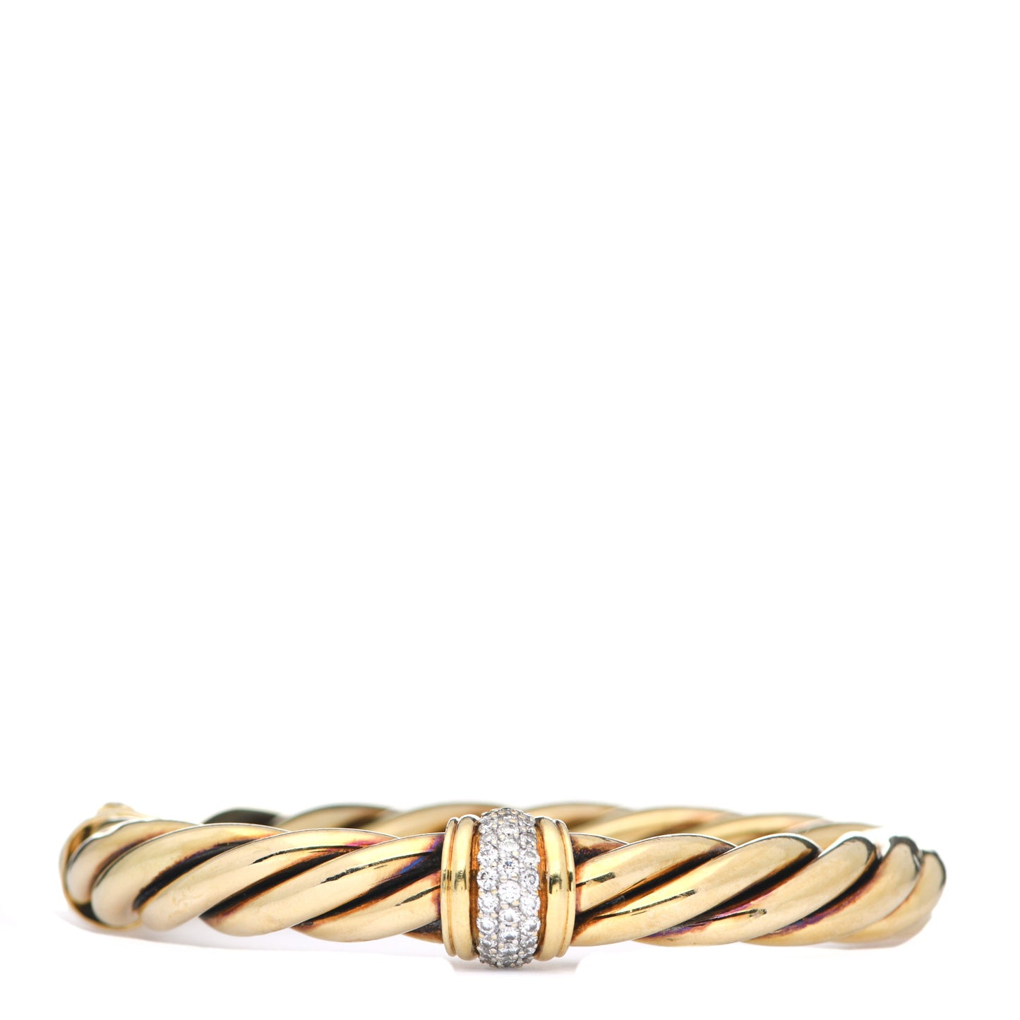 18K Yellow Gold Diamond 10mm Cable Station Hinge Bracelet