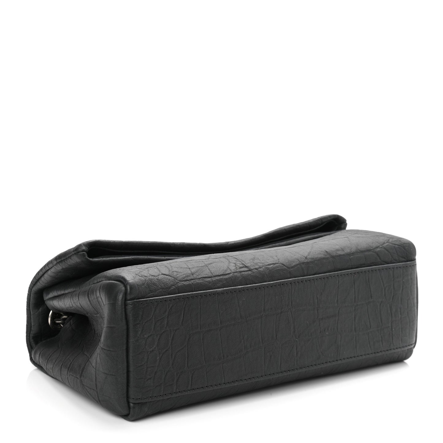 Calfskin Crocodile Embossed Medium West Hollywood Monogram Fold-Over Grey