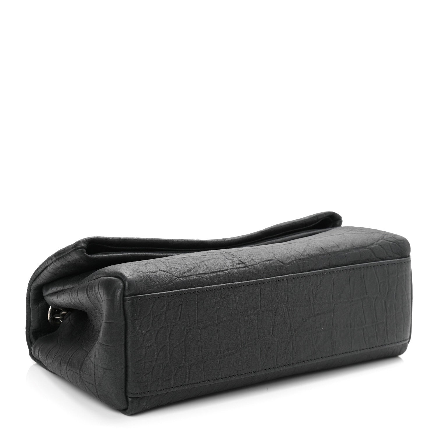 Saint Laurent Calfskin Crocodile Embossed Medium West Hollywood Monogram Fold-Over Grey 4 of 10