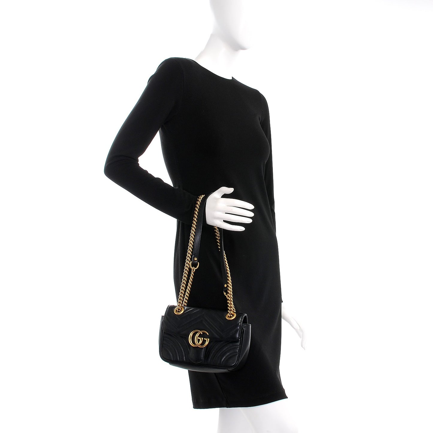 Calfskin Matelasse Mini GG Marmont Shoulder Bag Black