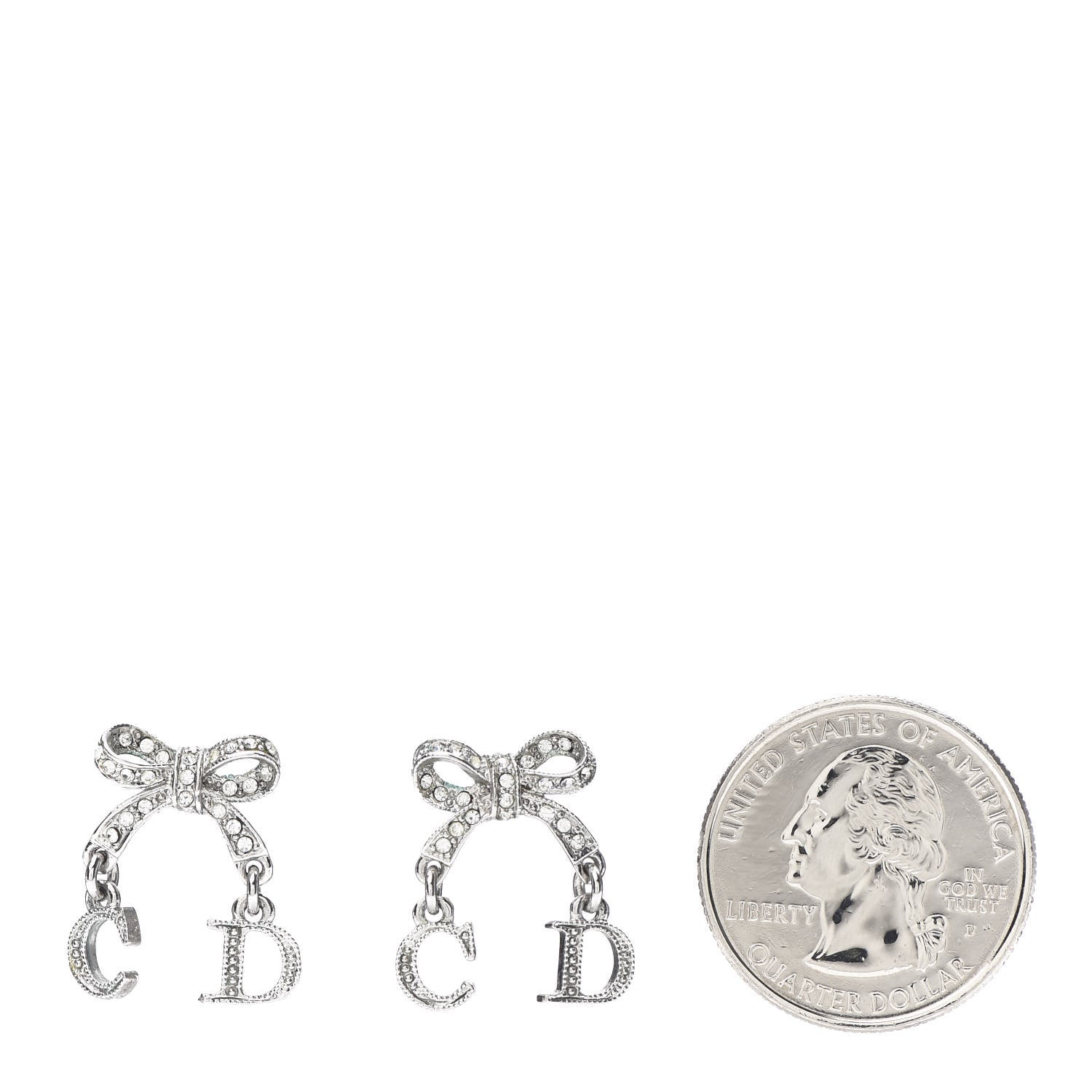 Christian Dior Crystal Bow Earrings Silver 2 of 3