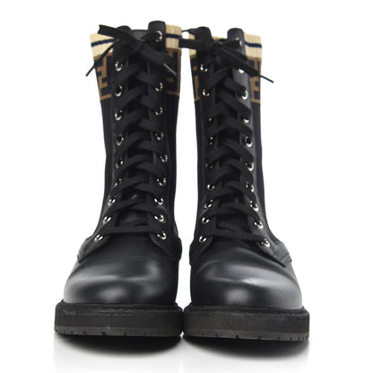 Fendi Calfskin Stretch Fabric Rockoko Biker Boots 37 Tobacco Black Marino 2 of 8