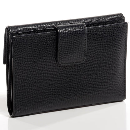 Prada Saffiano Medium Flap Bi-Fold Wallet Black 3 of 9