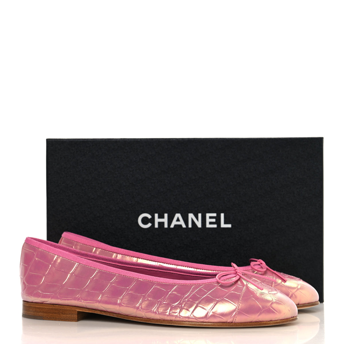 Chanel Iridescent Calfskin Crocodile Embossed Ballerina Flats 40 Pink 10 of 10
