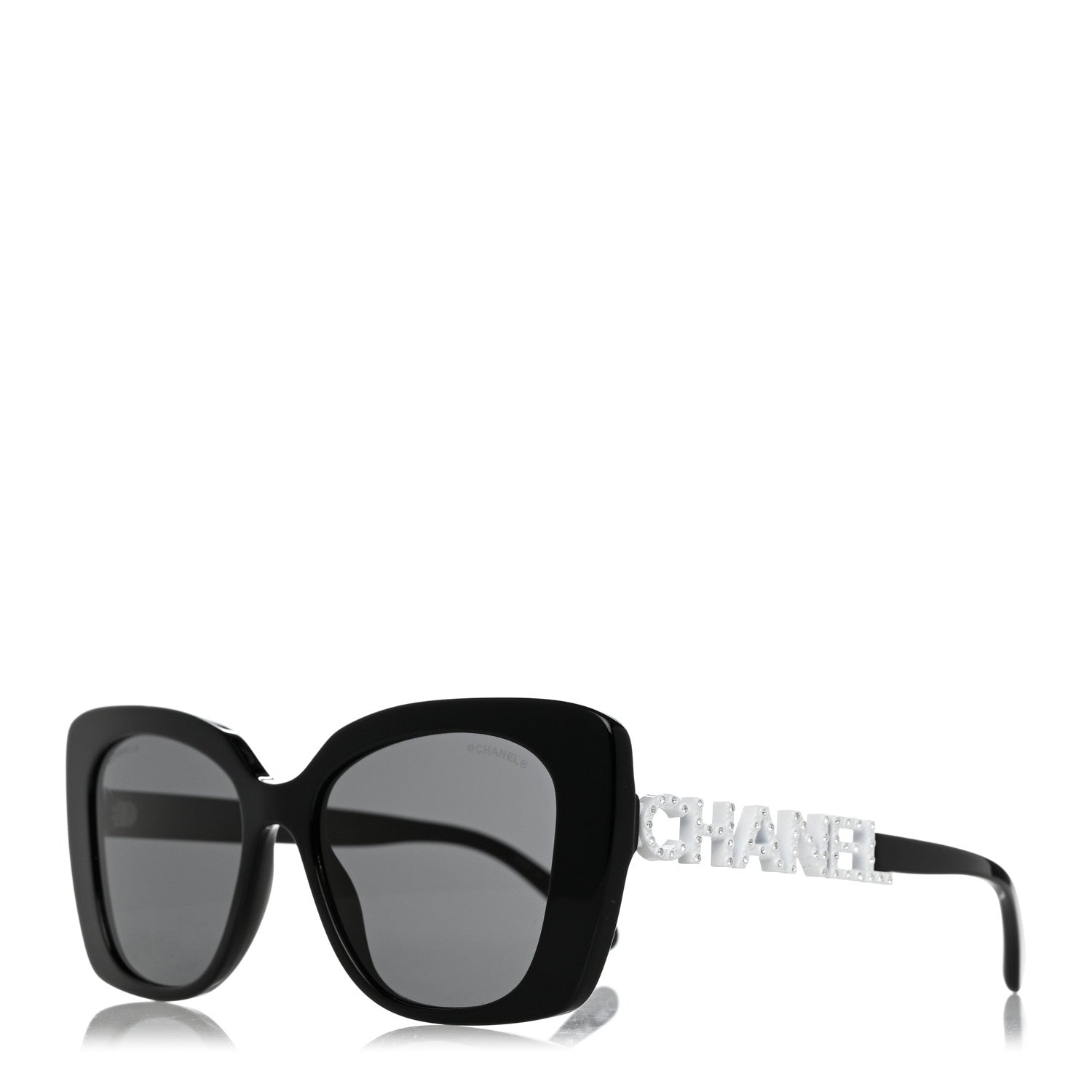 Chanel Acetate Strass Square Sunglasses 5422-B Black White 1 of 8