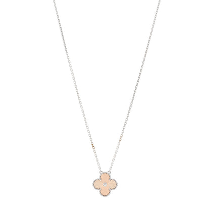 Van Cleef & Arpels 18K White Rose Gold Diamond Guilloche Vintage Alhambra Pendant Necklace 1 of 5